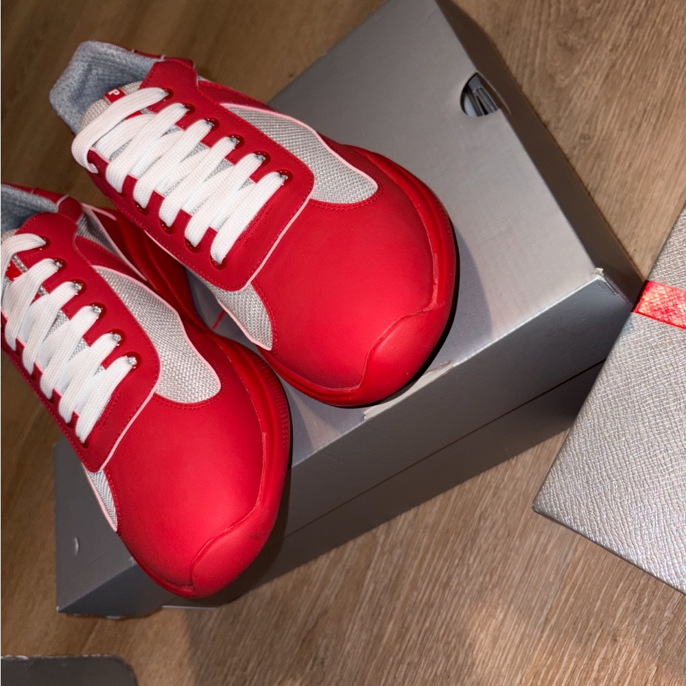 Prada Red and White Men's Low-Top Sneakers